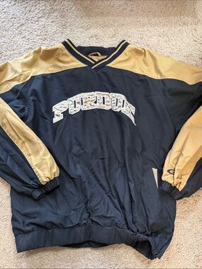 Vintage 1990 Purdue U Fleece Lined Windbreaker Mens XL black and gold pullover